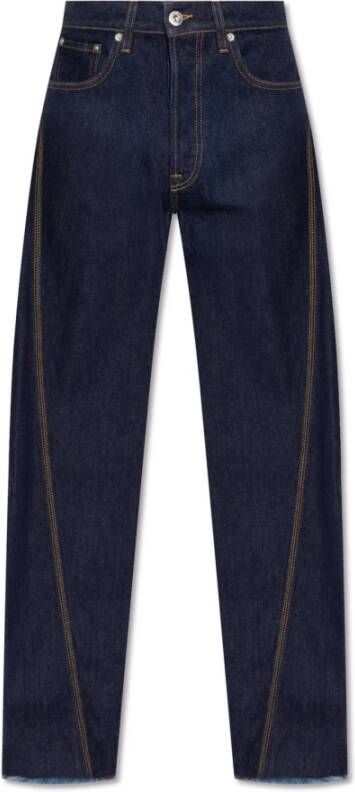 Lanvin Denim Baggy Jeans met Contrast Stiksels Blue Heren