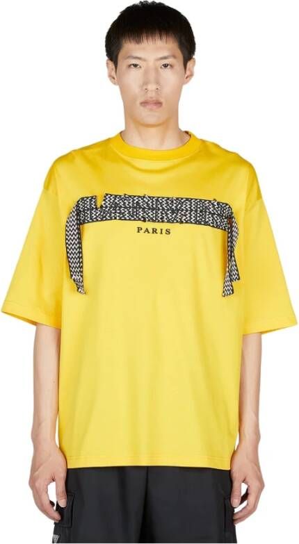 Lanvin Katoenen Crewneck Logo T-Shirt Yellow Heren
