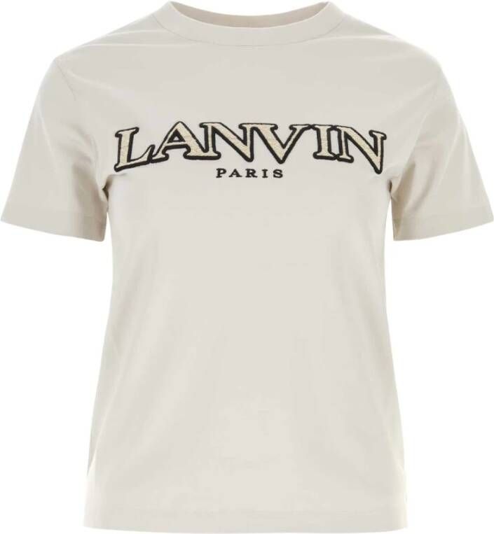 Lanvin Logo-Patch T-Shirt in Zwart Wit en Lichtgeel Beige Dames - Foto 2