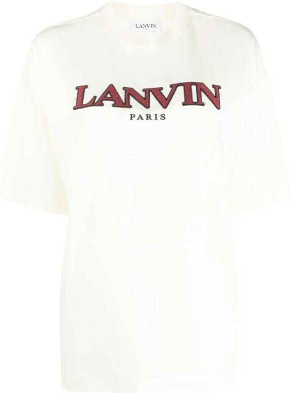 Lanvin Logo-geborduurd Katoenen T-shirt voor Dames Wit Dames