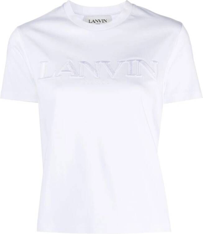 Lanvin Logo-Lettering Katoenen T-Shirt voor Dames White Dames