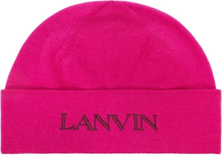 Lanvin Luxe Wol Beanie met Logo Roze Dames