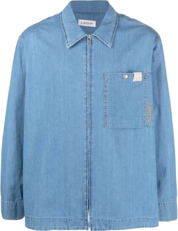 Lanvin Ritssluiting Denim Overhemd Blauw Heren