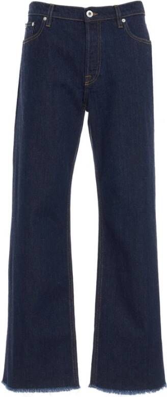 Lanvin Navy Frayed-edge Straight-leg Jeans Blue