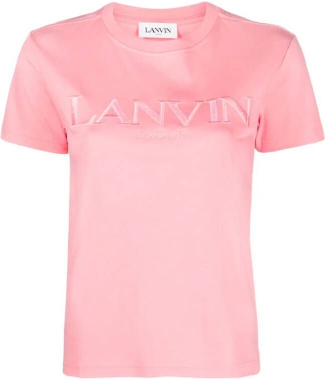 Lanvin Klassiek Roze Katoenen T-shirt met Geborduurd Logo Pink Dames
