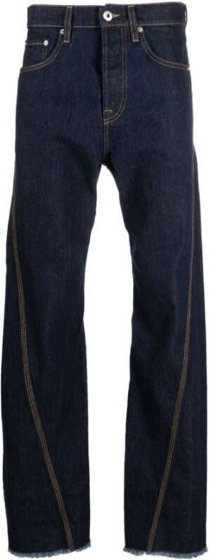Lanvin Navy Blauwe Straight-Leg Katoenen Jeans Blauw Heren