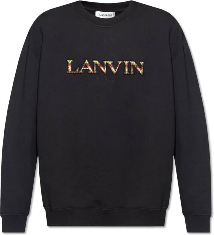 Lanvin Klassieke zwarte truien met geborduurd logo patroon Black Heren