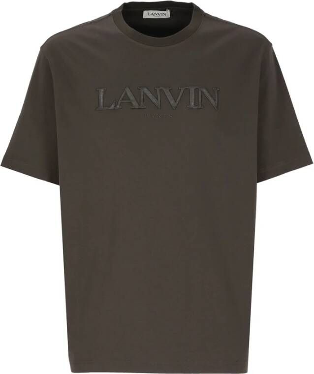 Lanvin Bruine Katoenen T-shirt met Logo Borduursel Bruin Heren