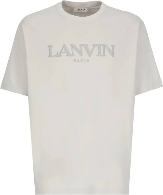 Lanvin Grijze Katoenen T-Shirt met Logo Borduursel Gray Heren