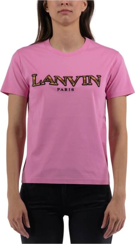 Lanvin Elegante Dameskatoenen T-Shirt met Gedetailleerd Borduurwerk Pink Dames