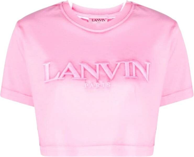 Lanvin Katoenen Overprinted Cropped T-Shirt Pink Dames