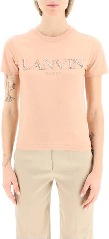 Lanvin T-Shirt met Metallic Draad Borduursel Pink Dames