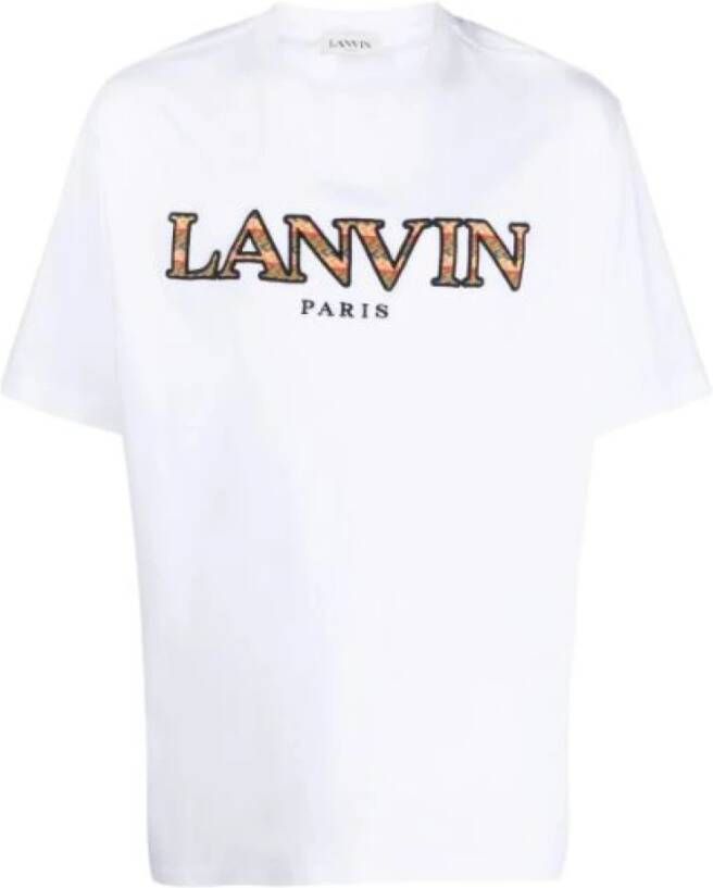 Lanvin Witte Curb Logo Geborduurd T-Shirt White Heren
