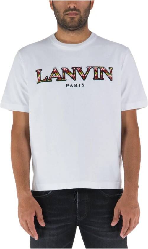 Lanvin Geborduurd Logo T-Shirt voor Heren White Heren