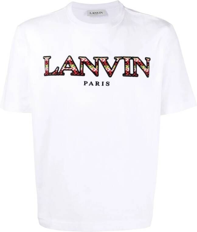 Lanvin Geborduurd Logo T-Shirt voor Heren White Heren
