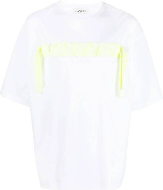 Lanvin Geborduurd katoenen T-shirt met ronde hals White Heren
