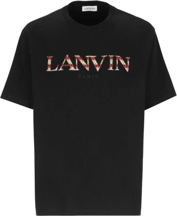 Lanvin Zwarte katoenen T-shirt met logo borduursel Zwart Heren