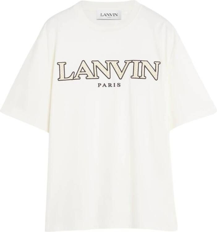 Lanvin Witte Curb Logo Geborduurde Tee White Heren