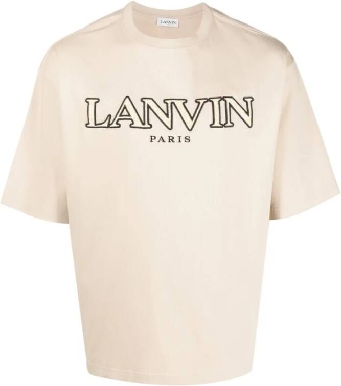 Lanvin Zand Beige Katoenen T-shirt met Logo Print Beige Heren