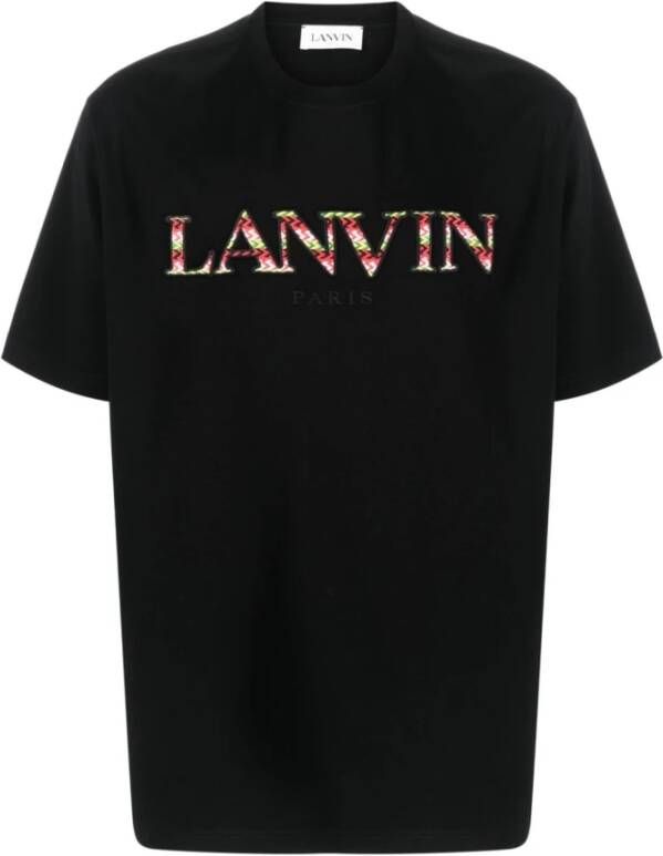 Lanvin Zwart Curb Logo-Geborduurd Katoenen T-Shirt Zwart Heren