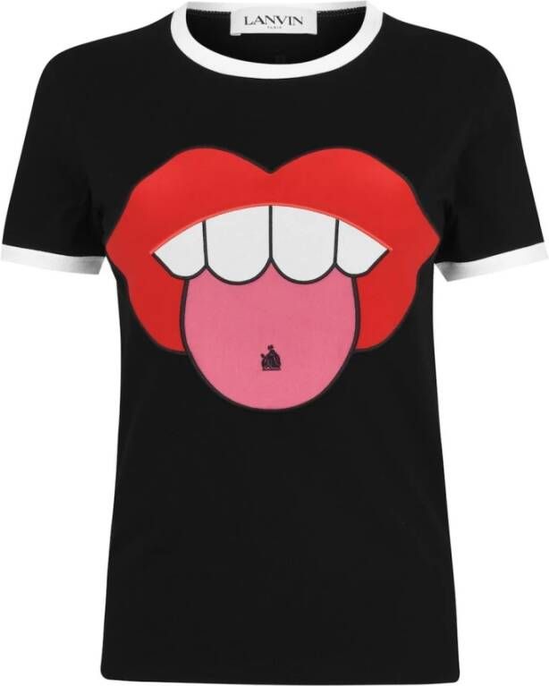 Lanvin Zwart Lips Logo T-Shirt Zwart Dames