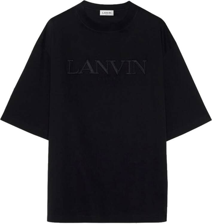 Lanvin Zwarte Geborduurde Katoenen T-shirt voor Mannen Black Heren