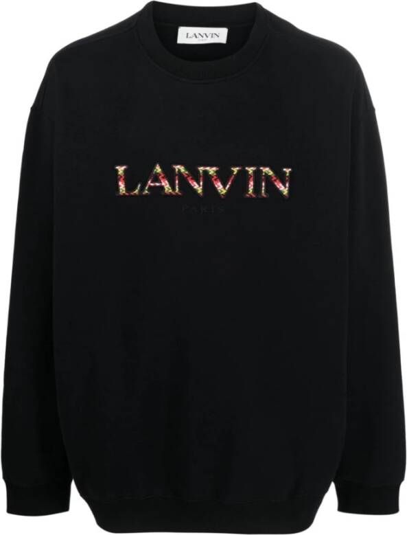 Lanvin Klassieke zwarte truien met geborduurd logo patroon Black Heren