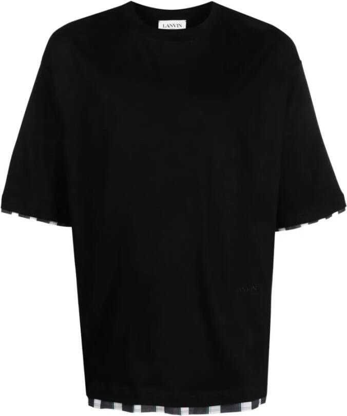 Lanvin Zwarte gelaagde katoenen T-shirt met rafelige zoom Zwart Heren