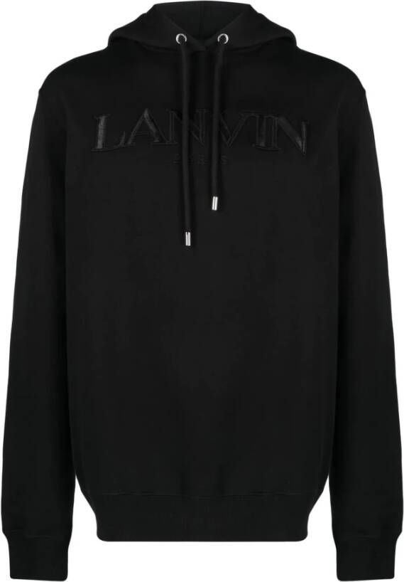 Lanvin Zwarte katoenen hoodie met geborduurd logo Zwart Heren
