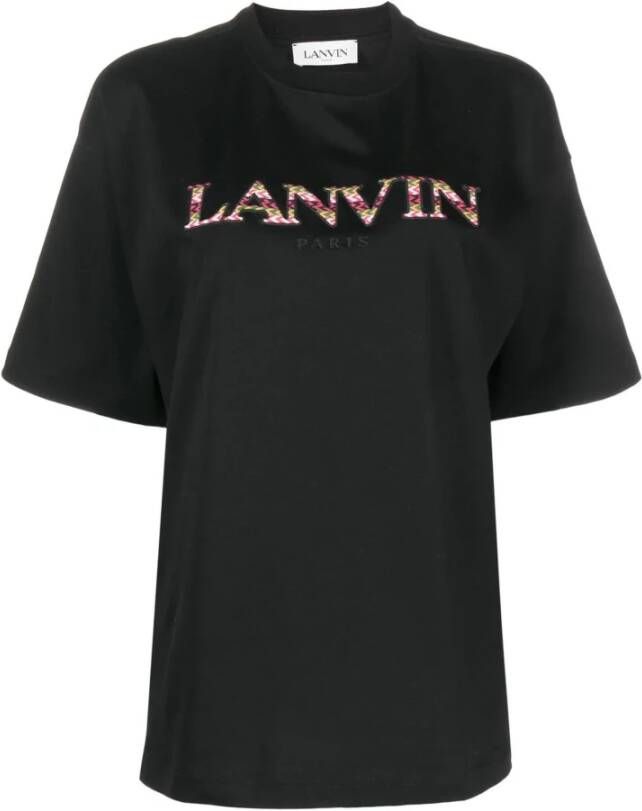 Lanvin Zwarte katoenen T-shirt met geborduurd logo Zwart Dames
