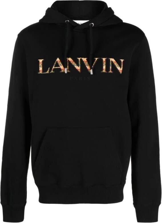 Lanvin Zwarte katoenen trui met capuchon en geborduurd logo Zwart Heren