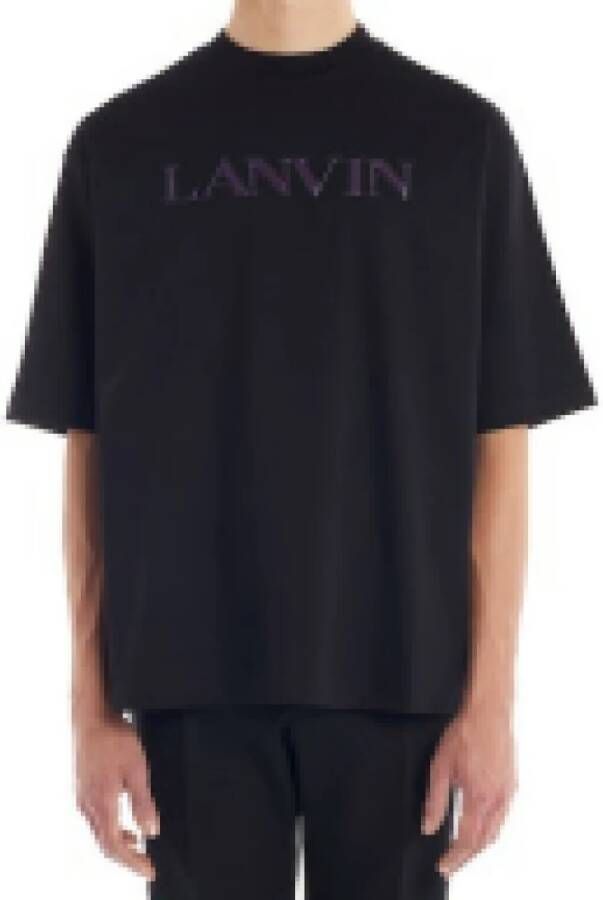 Lanvin Zwarte katoenen jersey T-shirt met geborduurd logo Black Heren