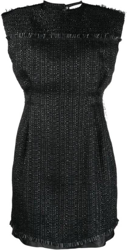 Lanvin Zwarte Tweed Jurk met Raffelige Rand Zwart Dames