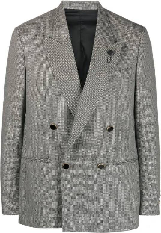 Lardini Grijze Broche-Detail Dubbelrij Blazer Black Heren