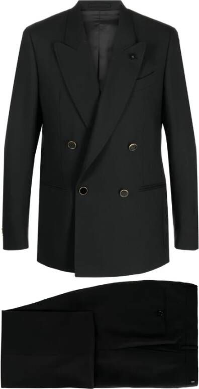 Lardini Double Breasted Suits Black Heren