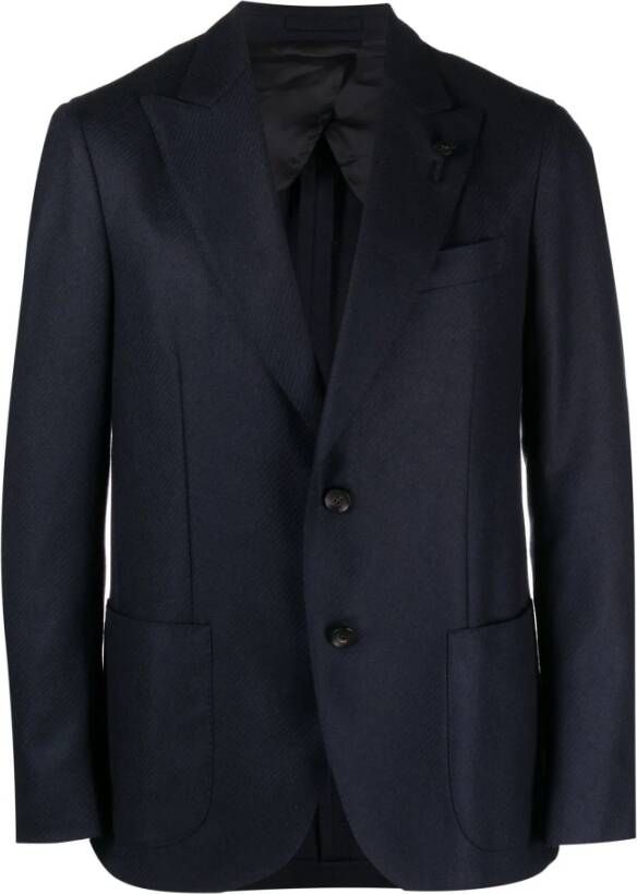 Lardini Middernachtblauwe wollen jas met diagonaal streepmotief Blauw Heren
