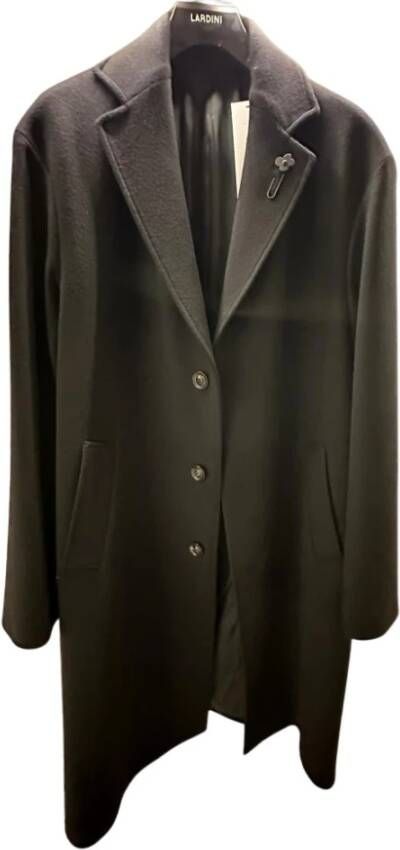 Lardini Zwarte wollen jas met veiligheidsspeld detail Black Heren