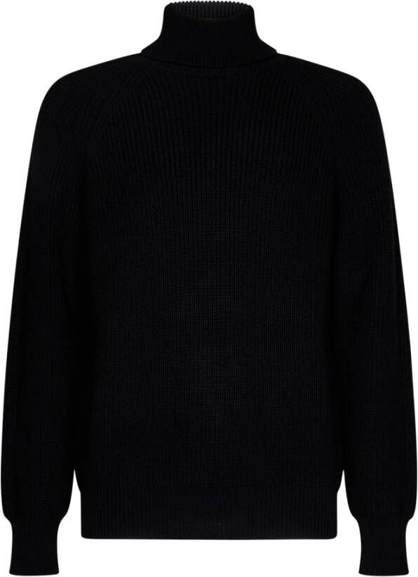 Lardini Zwarte Wollen Coltrui met Hoge Kraag Black Heren