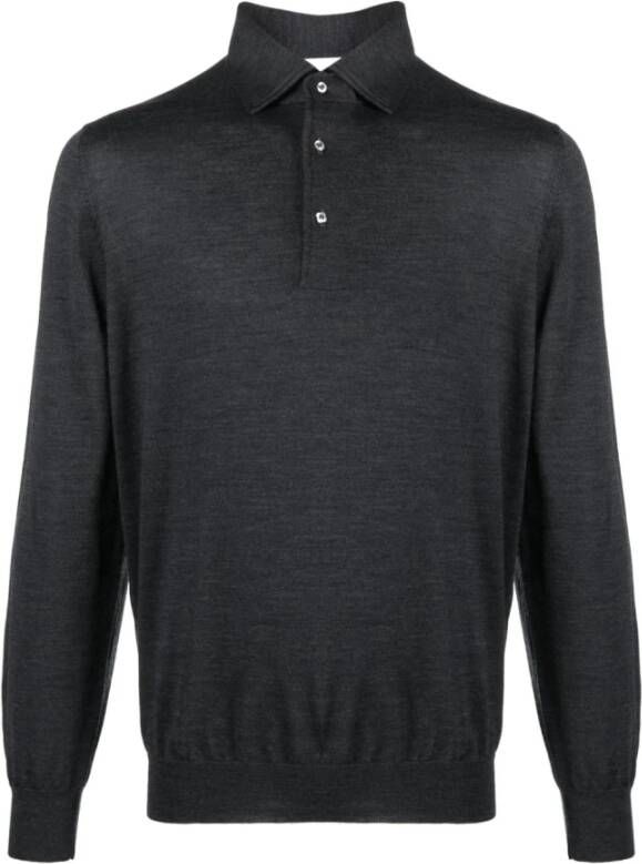 Lardini Wollen Polo Shirt Regular Fit Zwart Heren