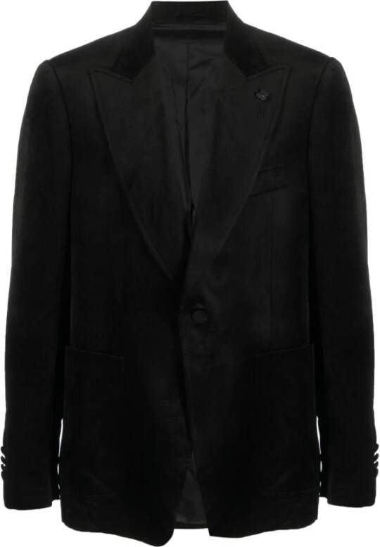 Lardini Zwarte Blazer van Faux Suede met Peak Revers Black Heren