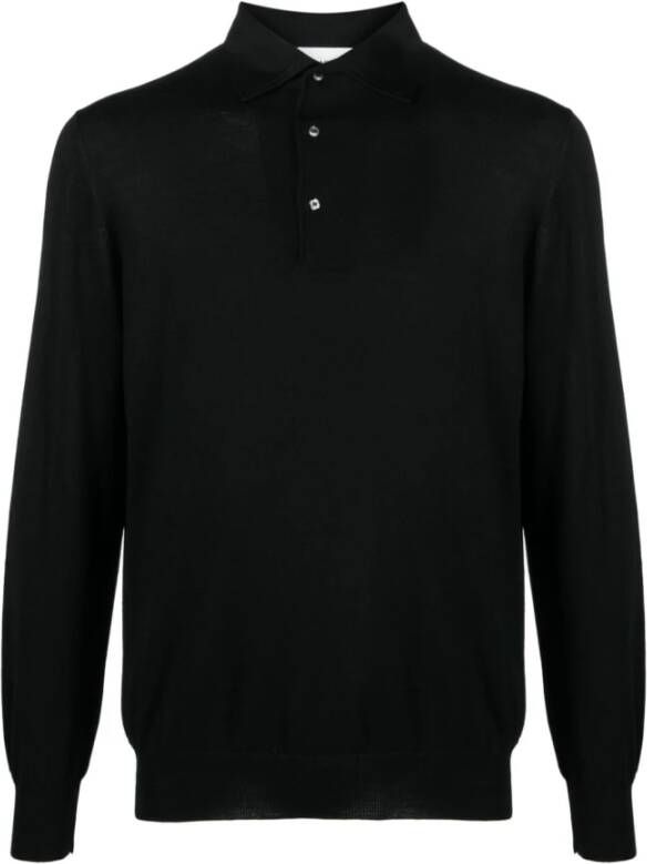 Lardini Zwart Fijngebreid Wol Polo Shirt Black Heren