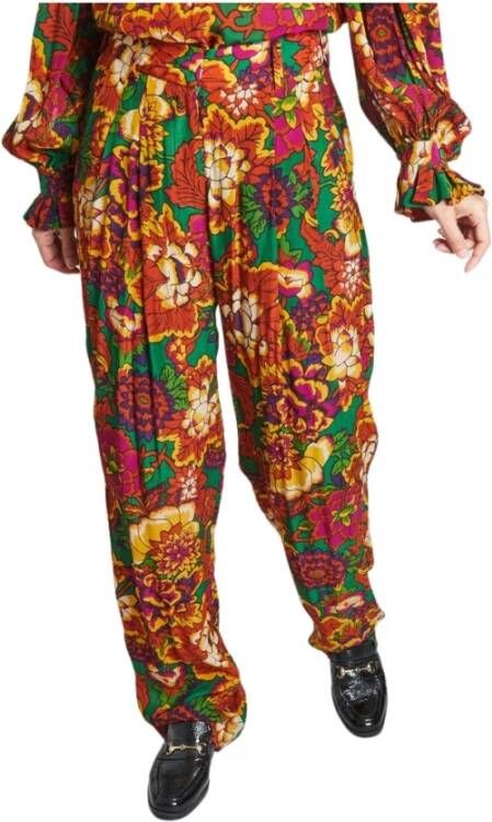 Laurence Bras Stijlvolle leren broek met bloemenprint Meerkleurig Dames