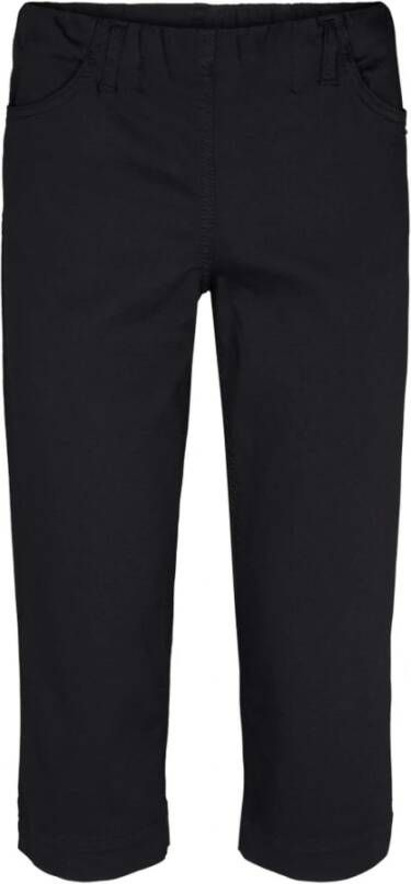 LauRie Simpele Zwarte Capri Broek met Elastische Taille Black Dames