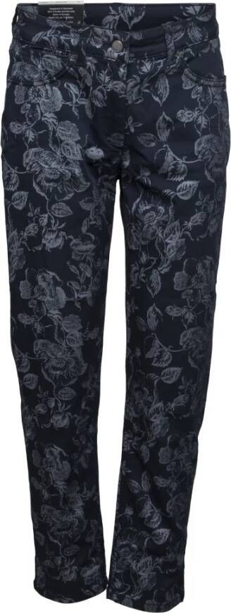 LauRie Patterned Stretch Pants Blue Blauw Dames