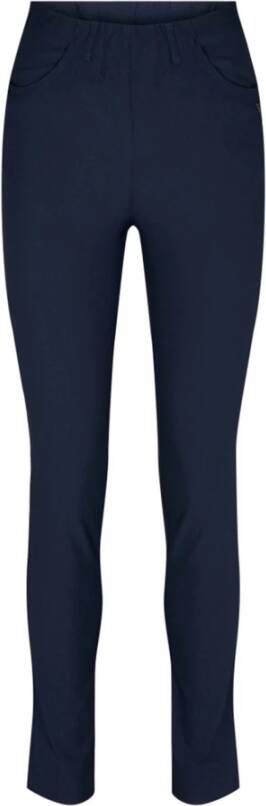 LauRie Slimme Navy Broek met Elastische Tailleband Blue Dames