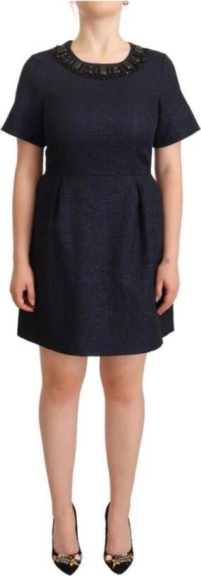 L'Autre Chose Black Embellished Short Sleeves Mini A-line Dress Zwart Dames