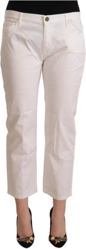 L'Autre Chose White Cotton Mid Waist Cropped Denim Jeans Wit Dames