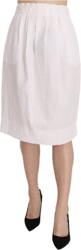 L'Autre Chose White Jacquard Plain Weave Stretch Midi Skirt Wit Dames