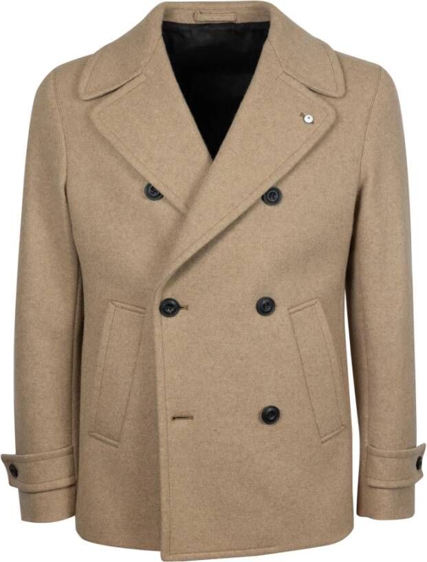 Lubiam Dubbelborstige Peacoat met Brede Revers Beige Heren