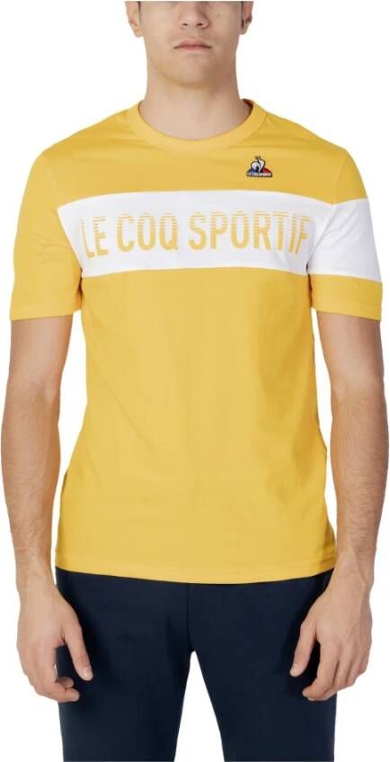 Le Coq Sportif Gele Print T-shirt voor Heren Yellow Heren
